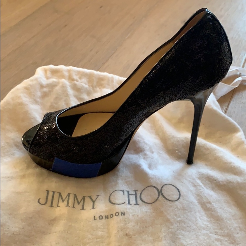 Jimmy Choo black sequin high heels